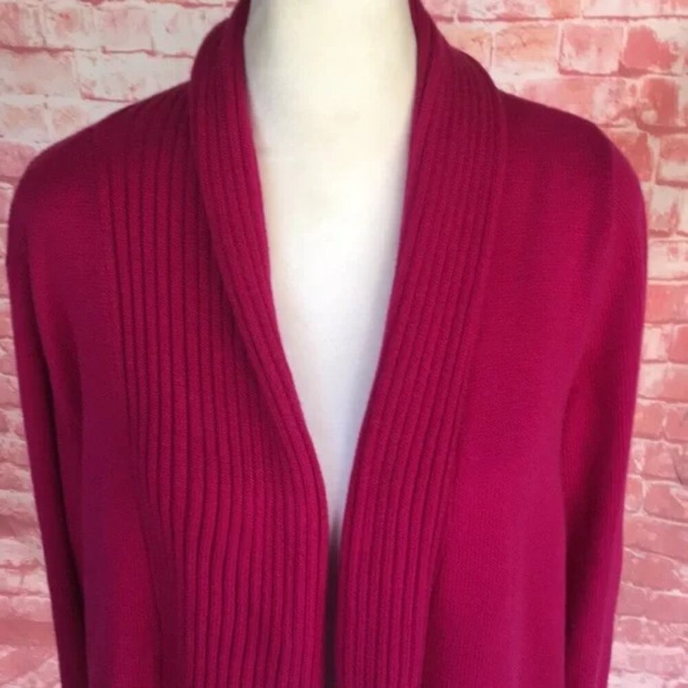 Chicos Open Front Sweater Cardigan Sz 2 L Magenta Shawl Collar Roxanne Excellent - Picture 3 of 12